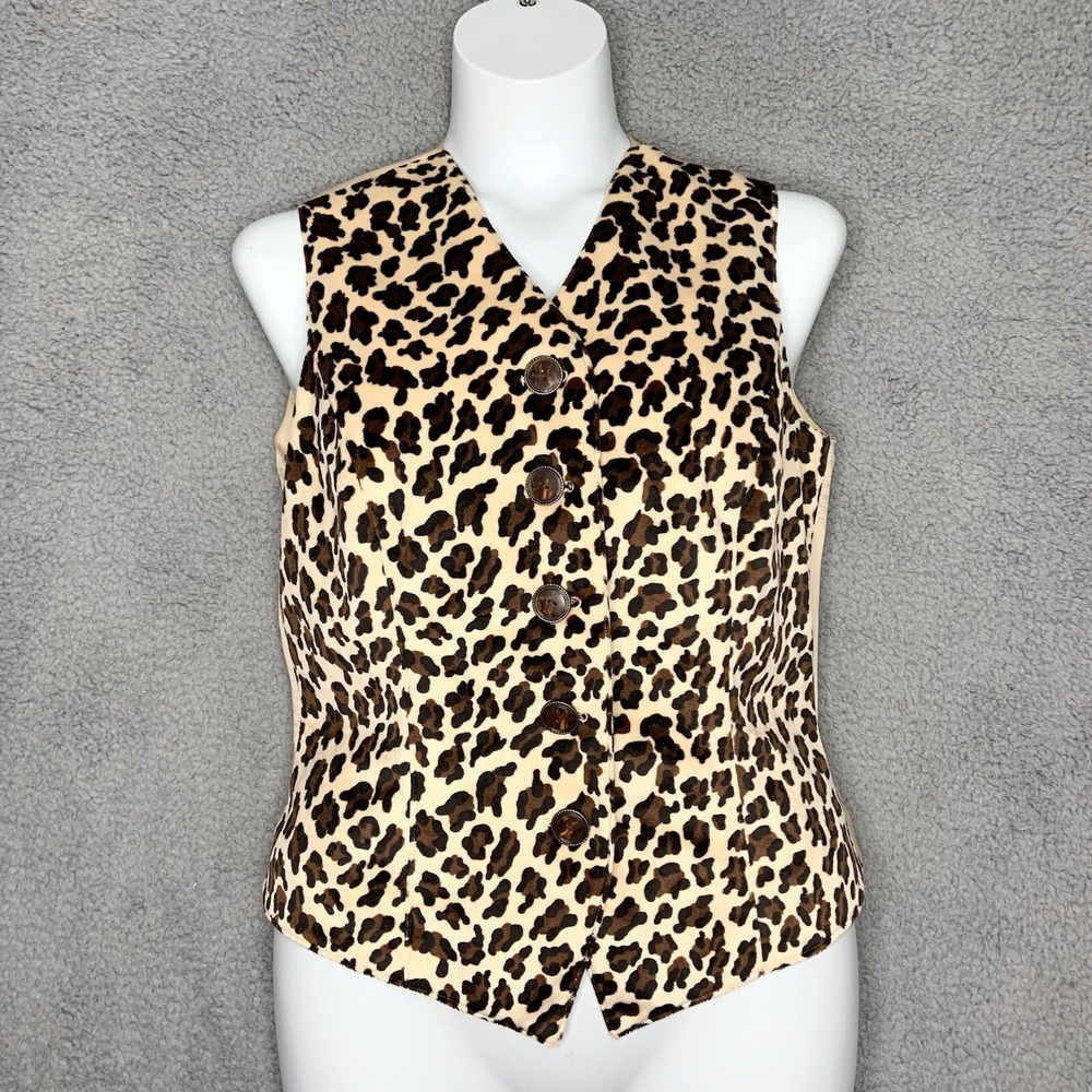 Apart Vest Women 12 Cheetah Animal Print Calf Hair Button Up Tie Back Sleeveless